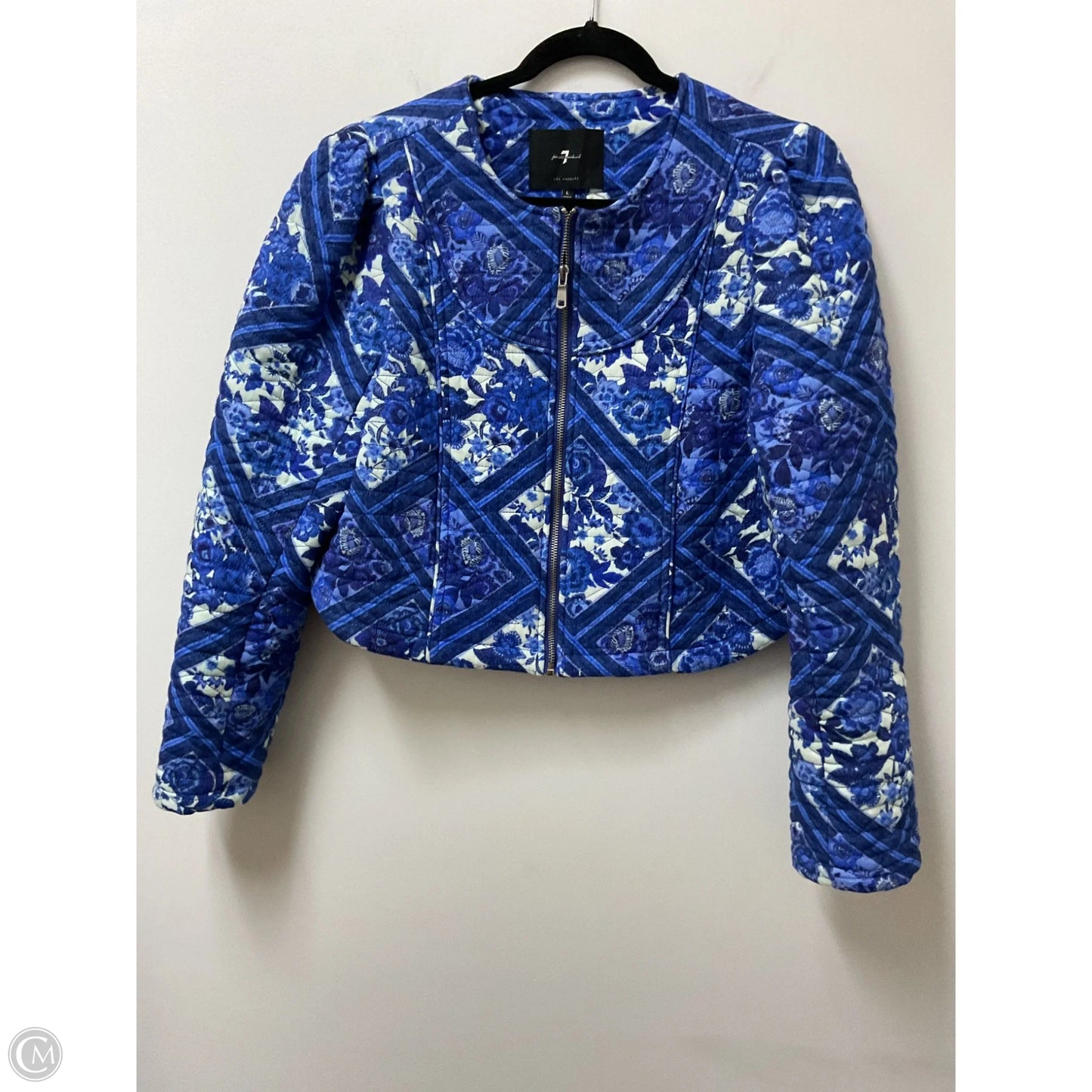 Jacket Puffer & Quilted By 7 For All Mankind In Blue & White, Size: L
