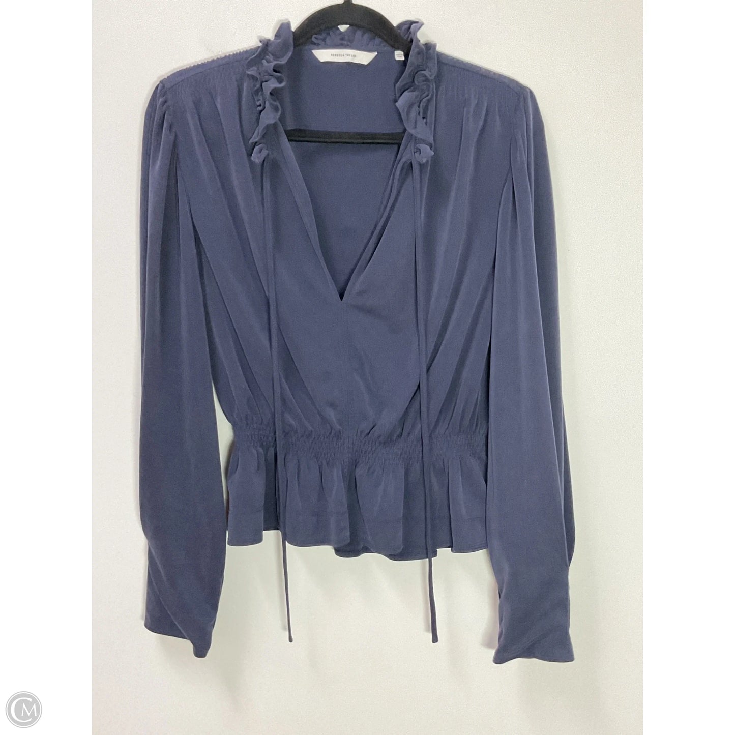 Blouse Long Sleeve By Rebecca Taylor In Navy, Size: L