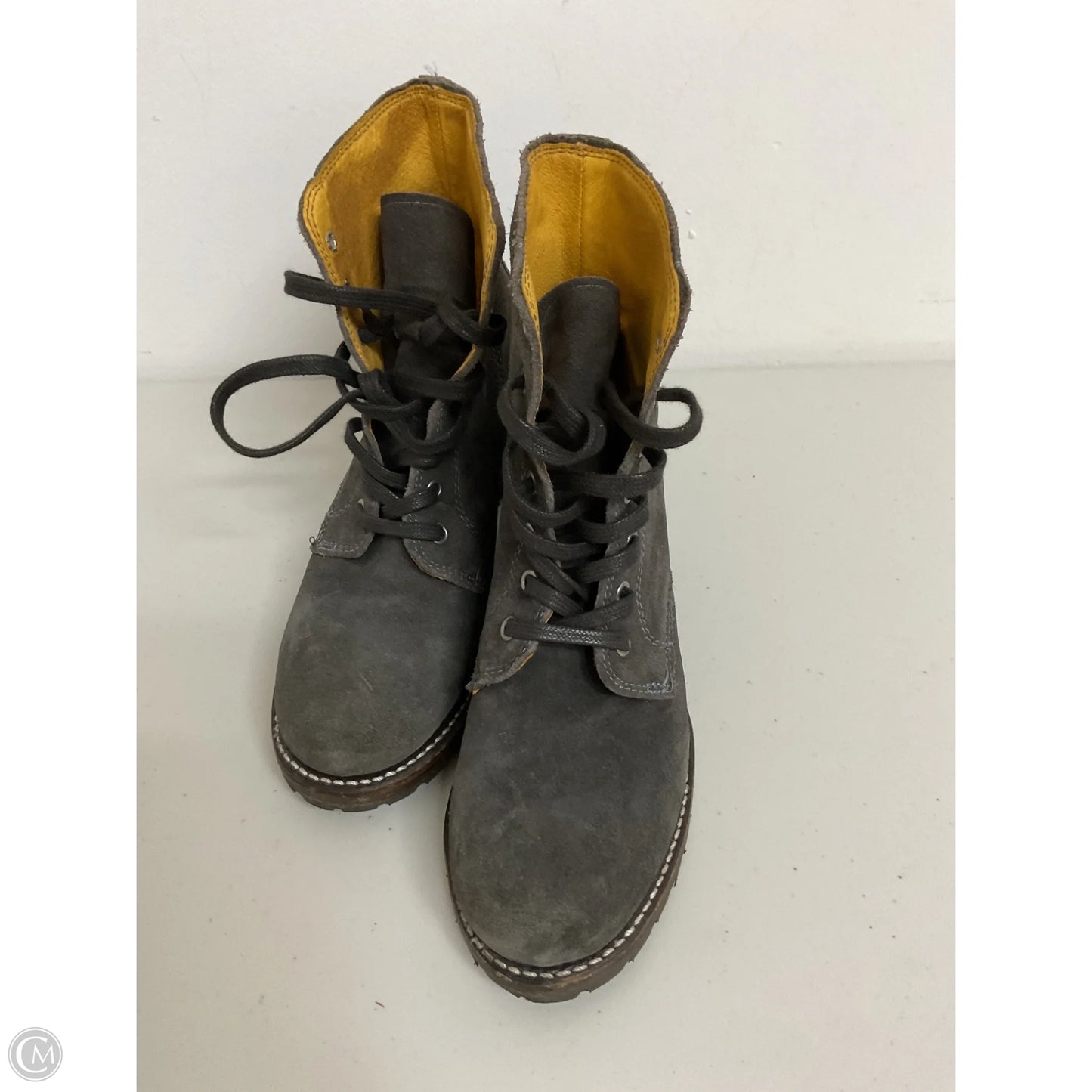 Boots Designer By Frye In Grey, Size: 6.5