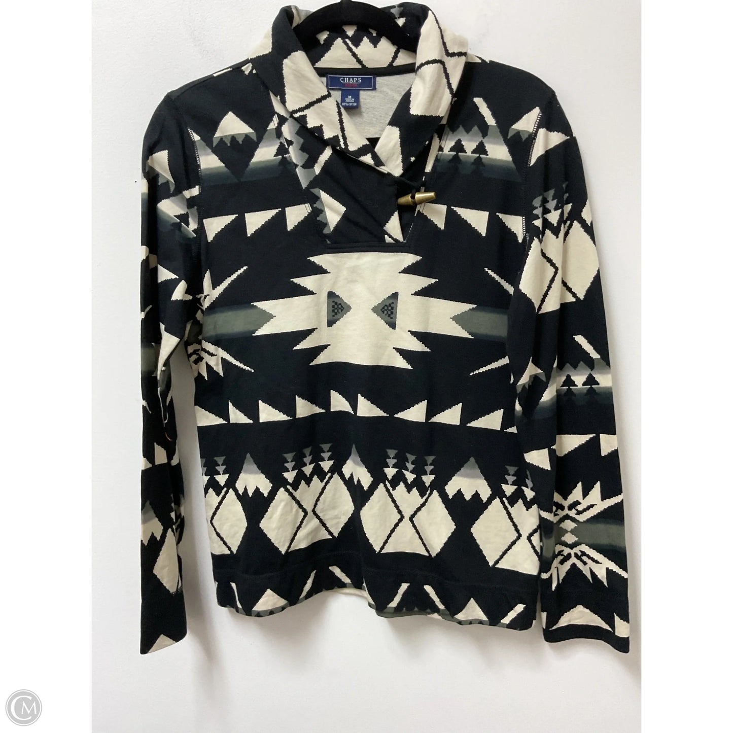 Top Long Sleeve By Chaps In Black & Cream, Size: M