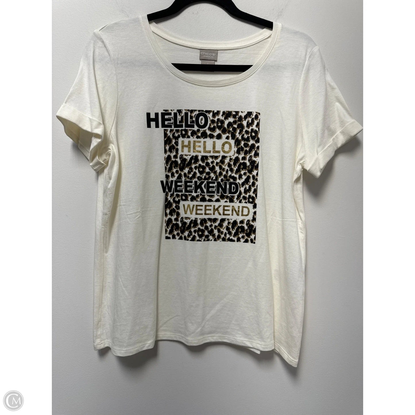 Top Short Sleeve Basic By Chicos In Animal Print, Size: M