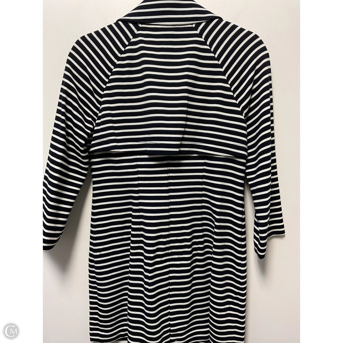 Coat Trench Coat By Cabi In Blue & White, Size: S