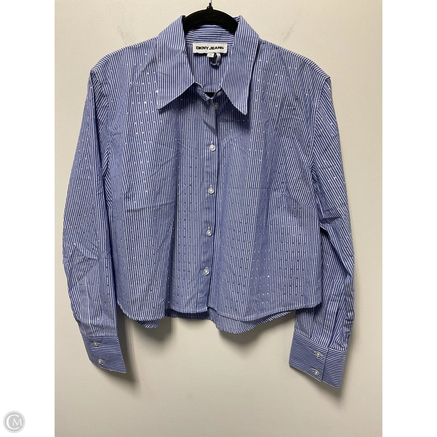 Top Long Sleeve By Dkny In Blue & White, Size: M