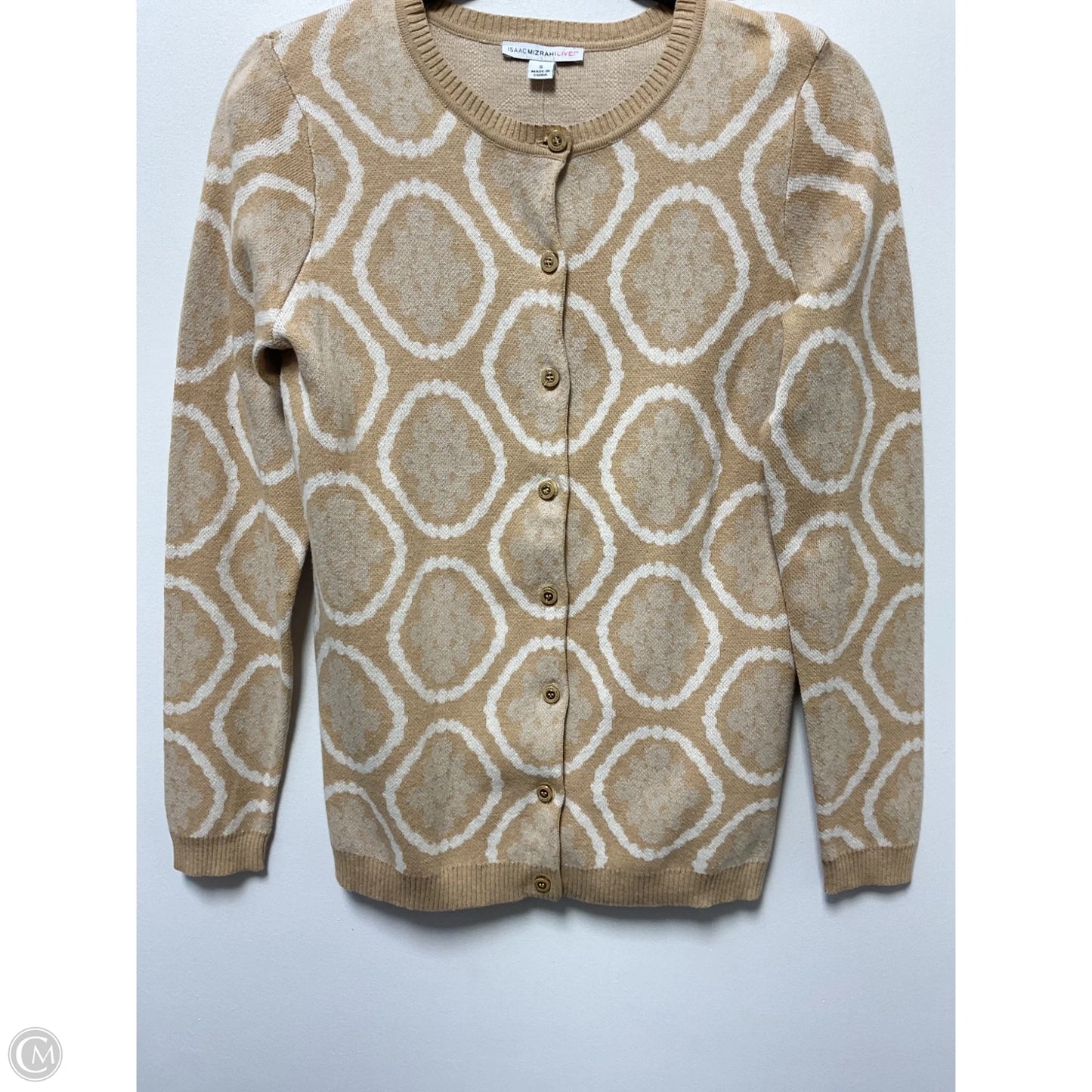 Sweater Cardigan By Isaac Mizrahi Live Qvc In Cream & Tan, Size: S