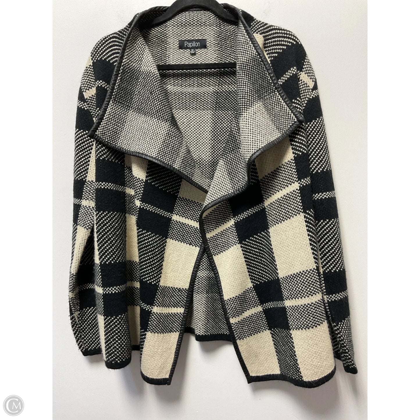 Sweater Cardigan By Papillion In Black & Cream, Size: M