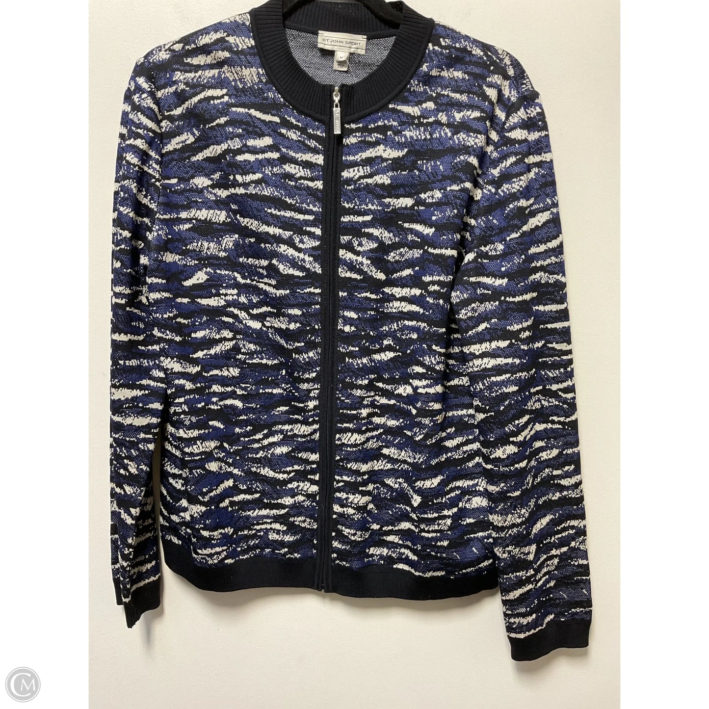 Cardigan By St John Knits In Black & Blue, Size: M