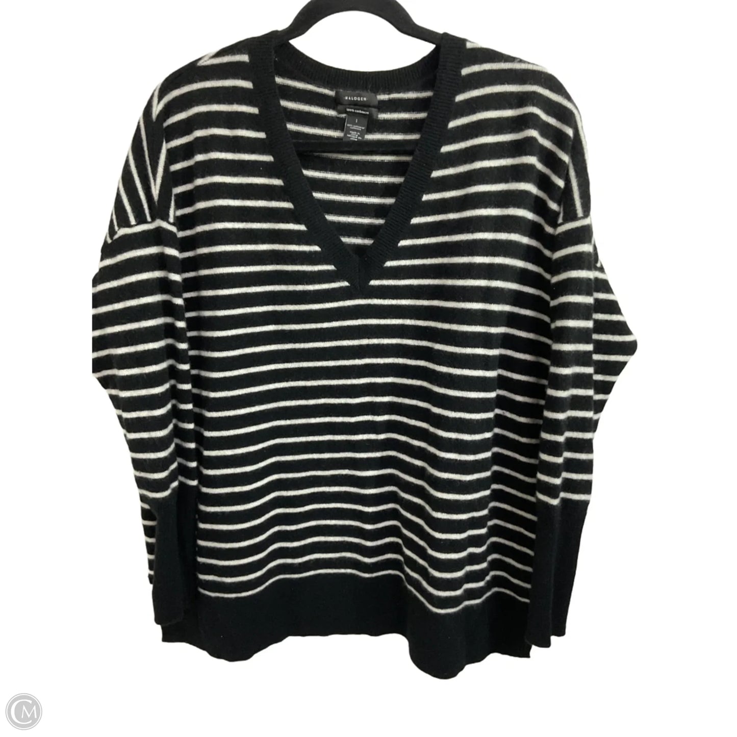 Sweater Cashmere By Halogen In Black & Cream, Size: L