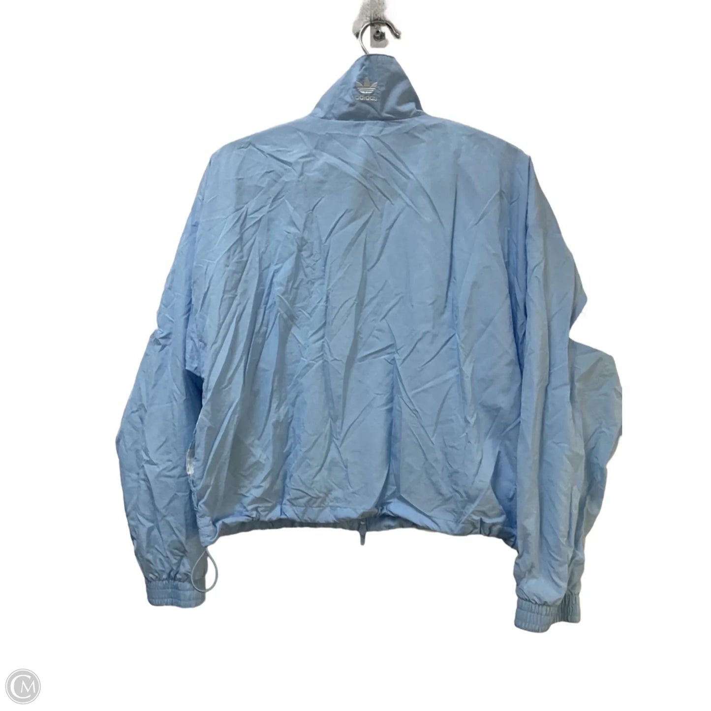 Jacket Windbreaker By Adidas In Blue & White, Size: M