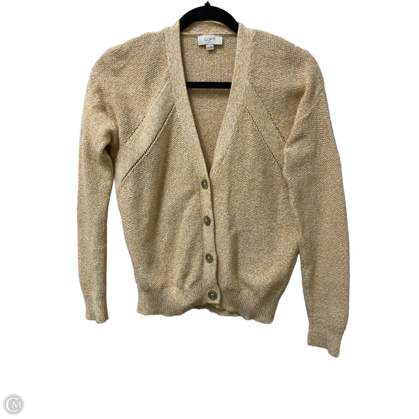 Sweater Cardigan By Loft In White & Yellow, Size: Xs