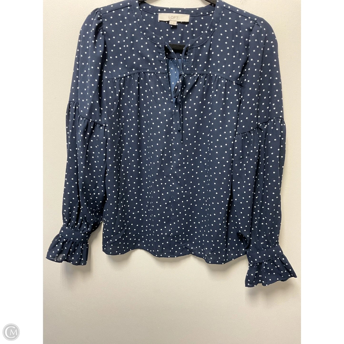 Blouse Long Sleeve By Loft In Polkadot Pattern, Size: Xs