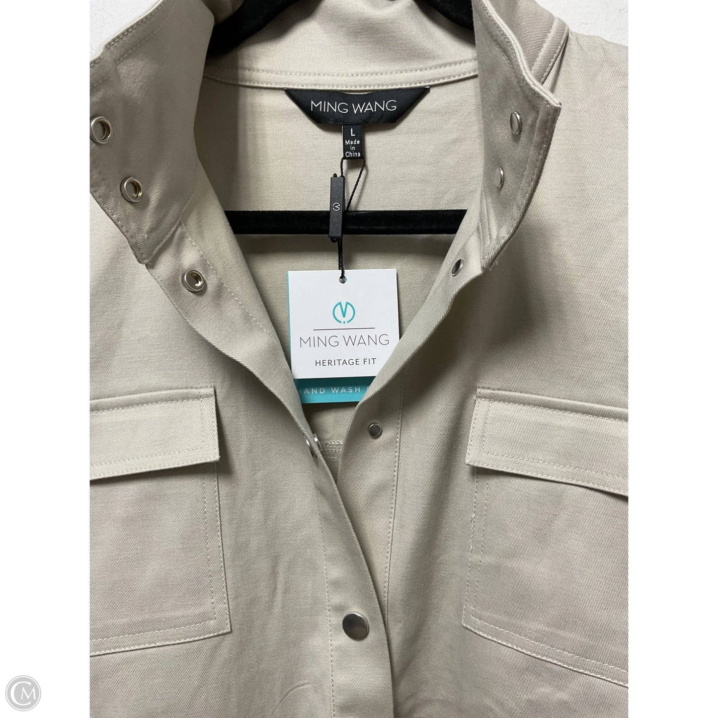 Coat Trench Coat By Ming Wang In Beige, Size: L