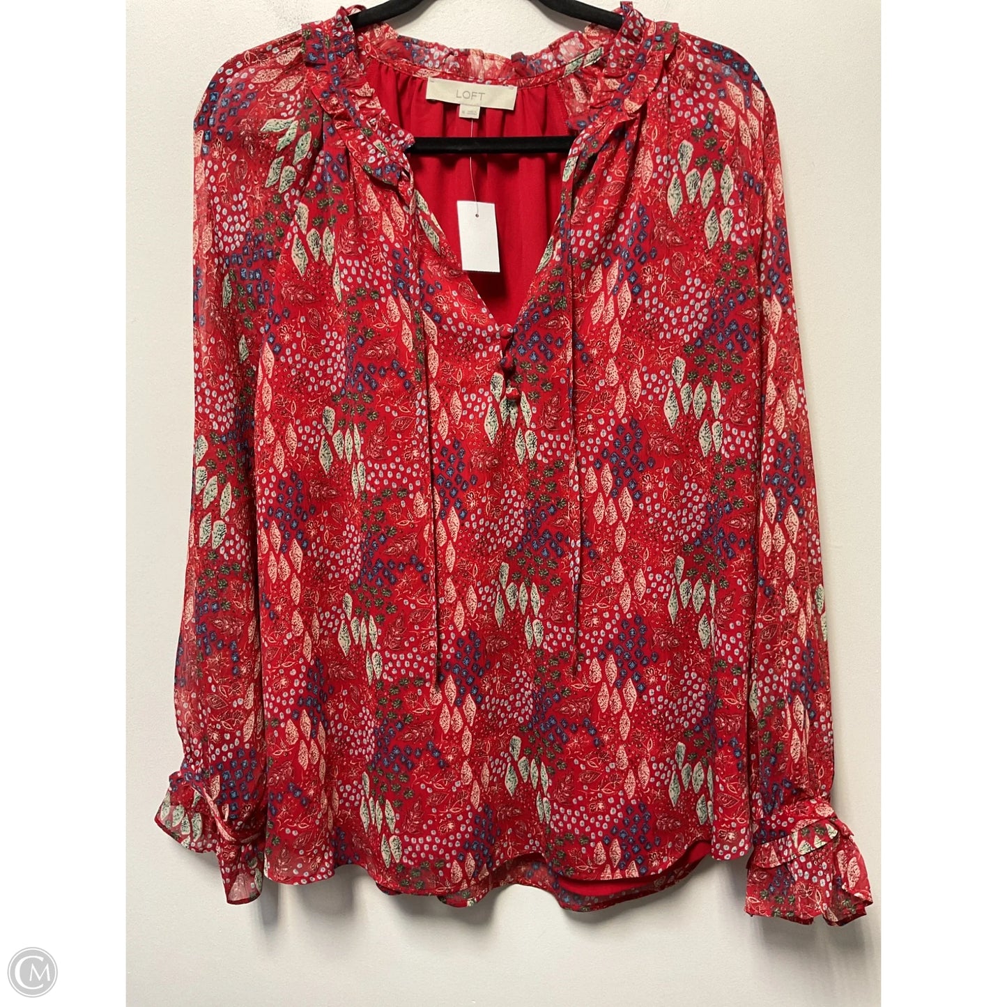Blouse Long Sleeve By Loft In Red, Size: Xl