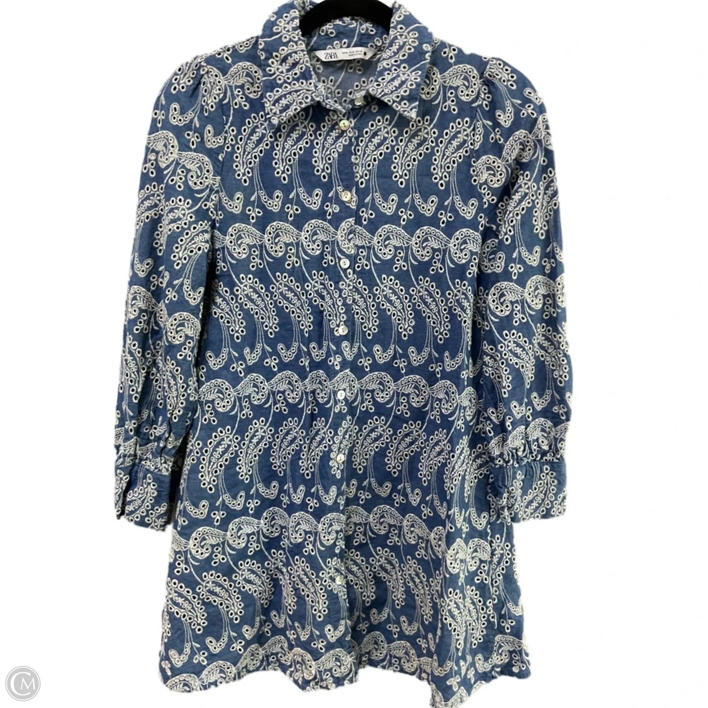 Top Long Sleeve By Zara In Blue & White, Size: M