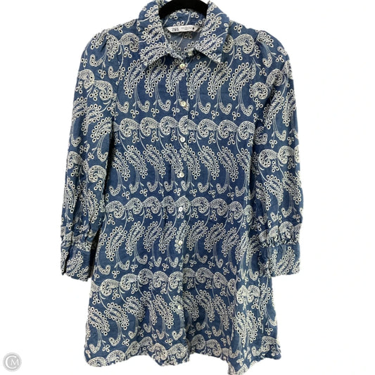 Top Long Sleeve By Zara In Blue & White, Size: M