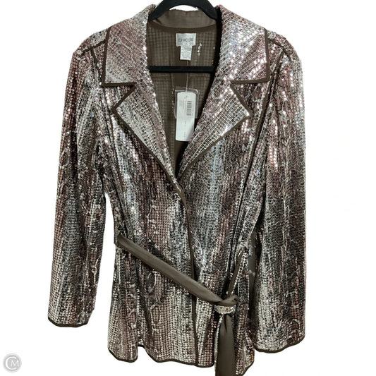 Blazer By Chicos In Silver & Tan, Size: L