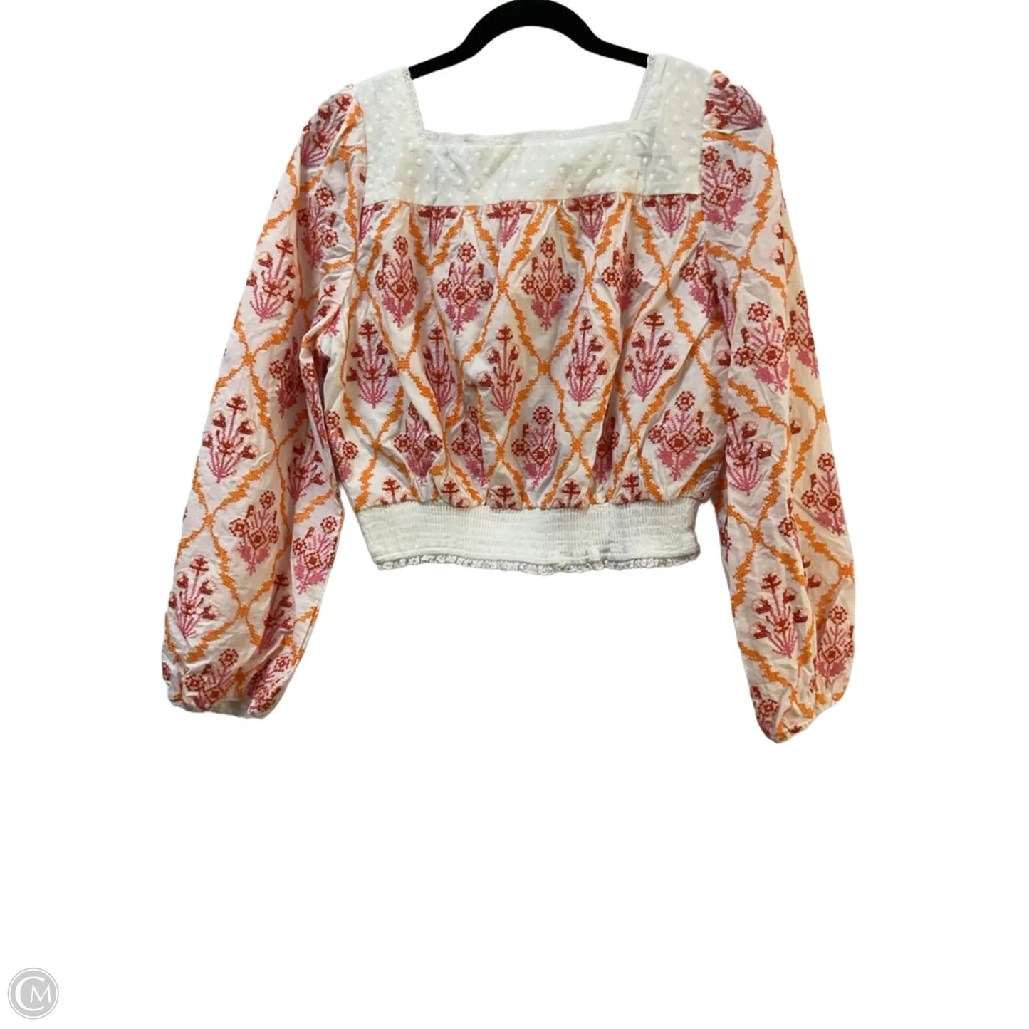 Blouse Long Sleeve By Allison In White & Yellow, Size: M