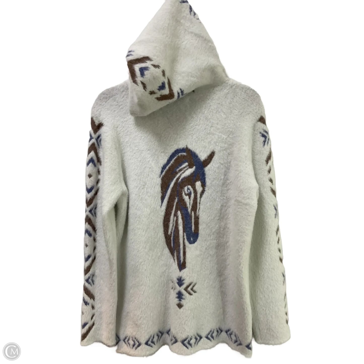 Sweatshirt Hoodie By Clothes Mentor In White & brown, Size: S