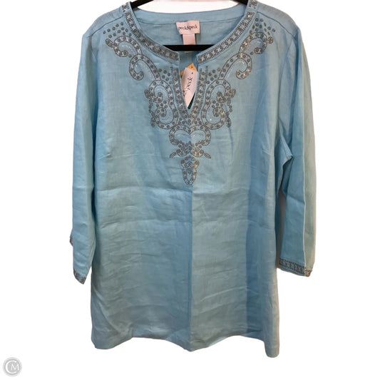 Tunic 3/4 Sleeve By Peck And Peck In Blue & Brown, Size: Xl