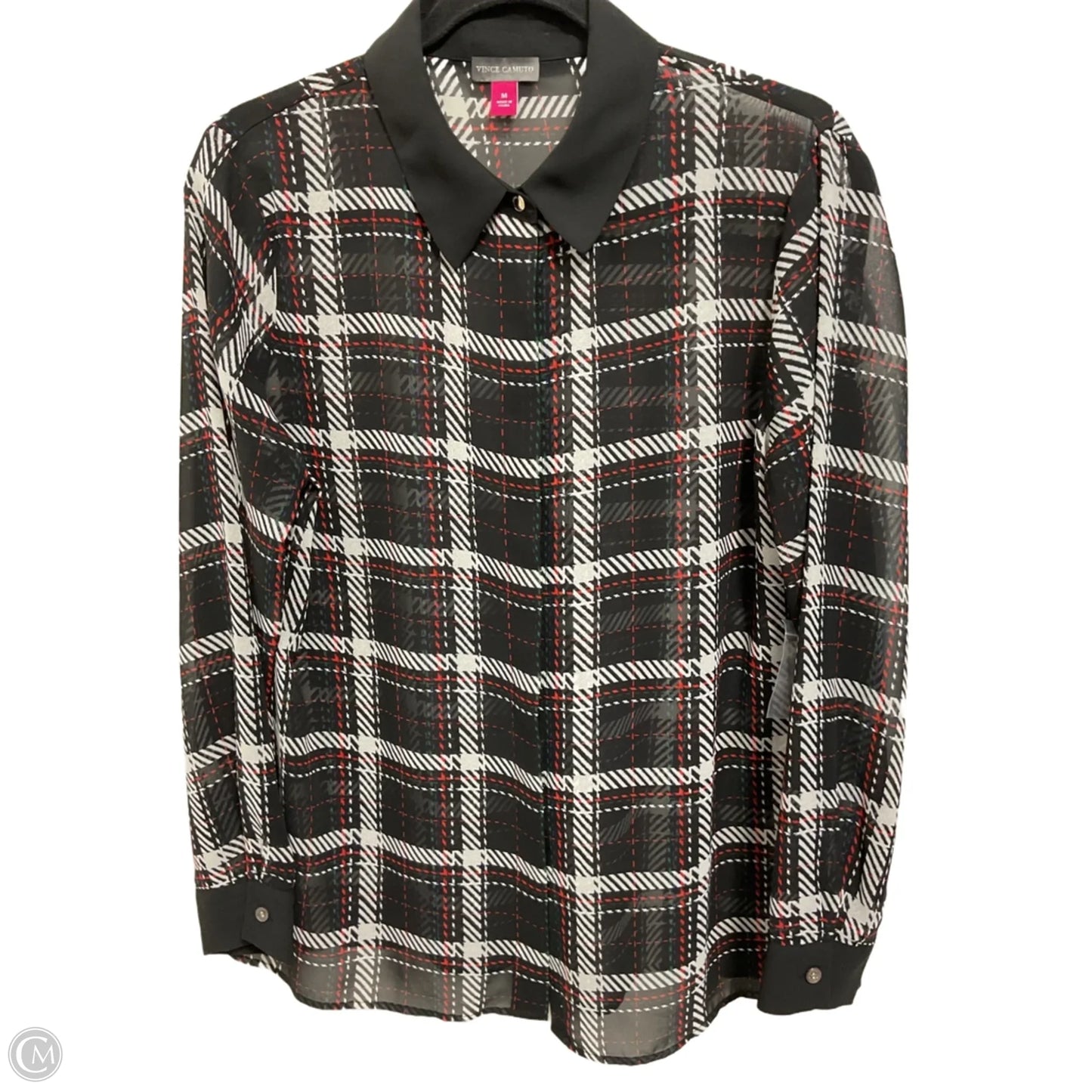 Blouse Long Sleeve By Vince Camuto In Black & Red, Size: M