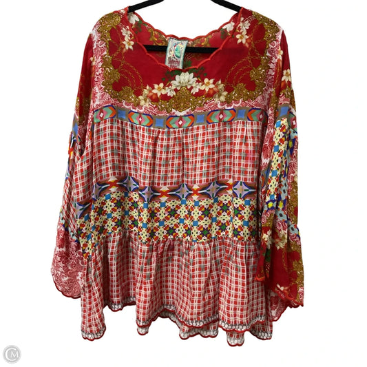 Blouse Long Sleeve By Johnny Was In Red, Size: 1x