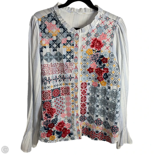 Blouse Long Sleeve By Clothes Mentor In Blue & White, Size: M