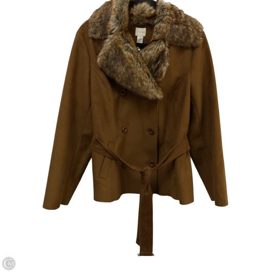 Jacket Faux Fur & Sherpa By Chicos In Brown, Size: L