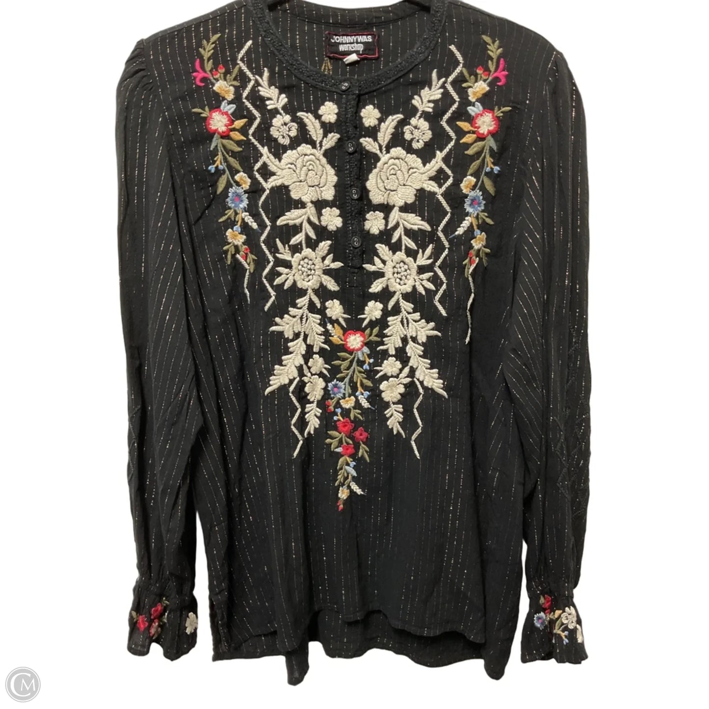 Top Long Sleeve Designer By Johnny Was In Black, Size: L