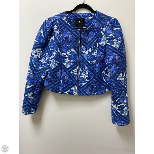 Jacket Puffer & Quilted By 7 For All Mankind In Blue & White, Size: L