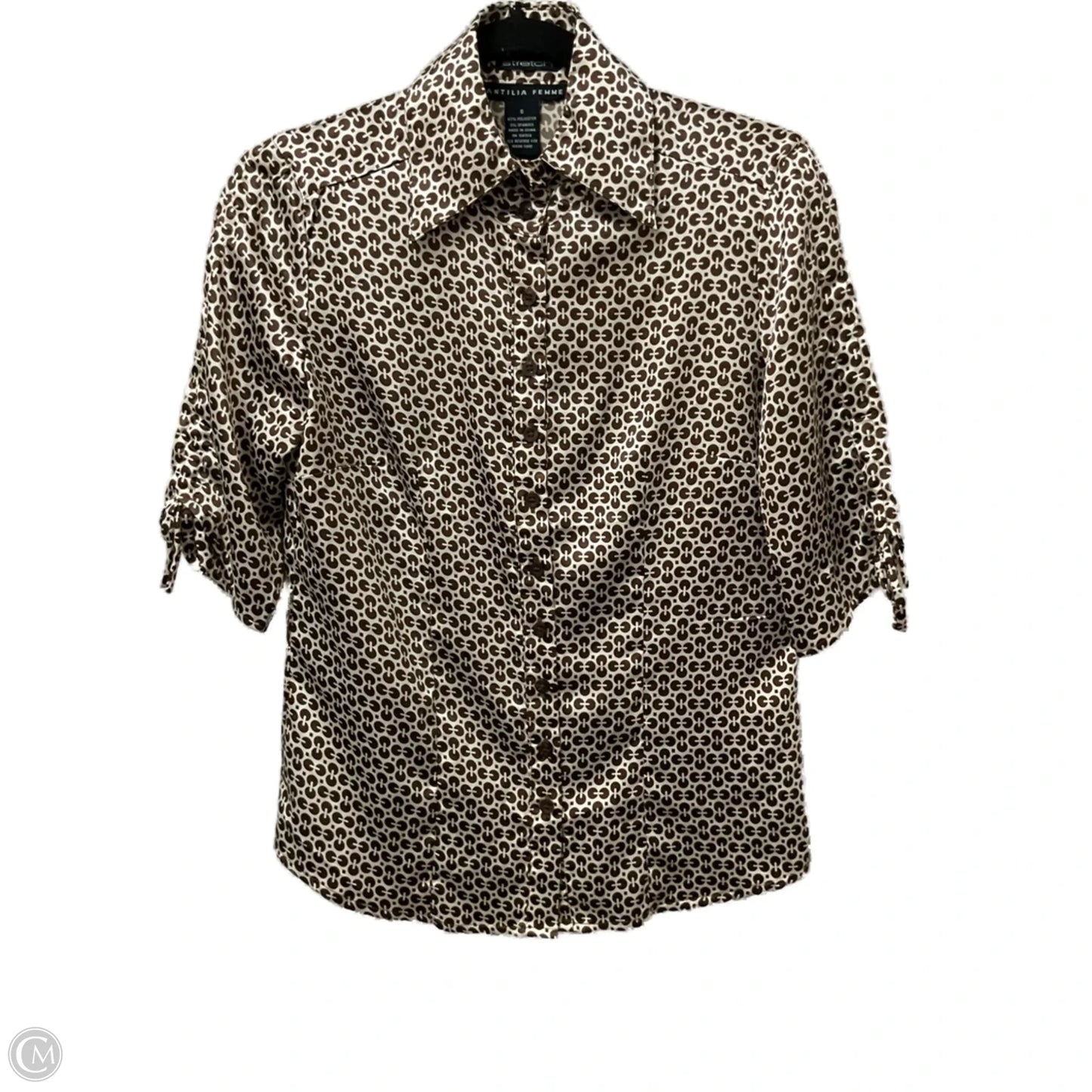 Blouse Short Sleeve By Antilia Femme In Brown & Cream, Size: S