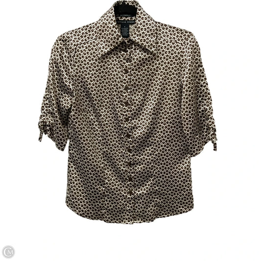 Blouse Short Sleeve By Antilia Femme In Brown & Cream, Size: S