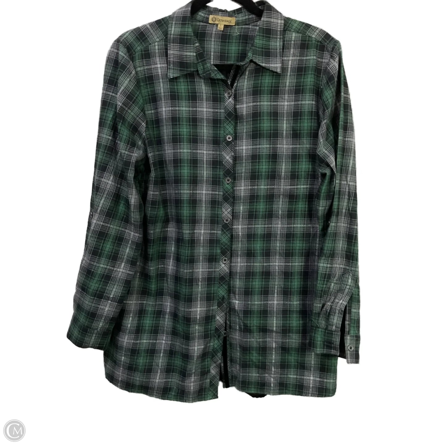 Blouse Long Sleeve By Democracy In Black & Green, Size: L