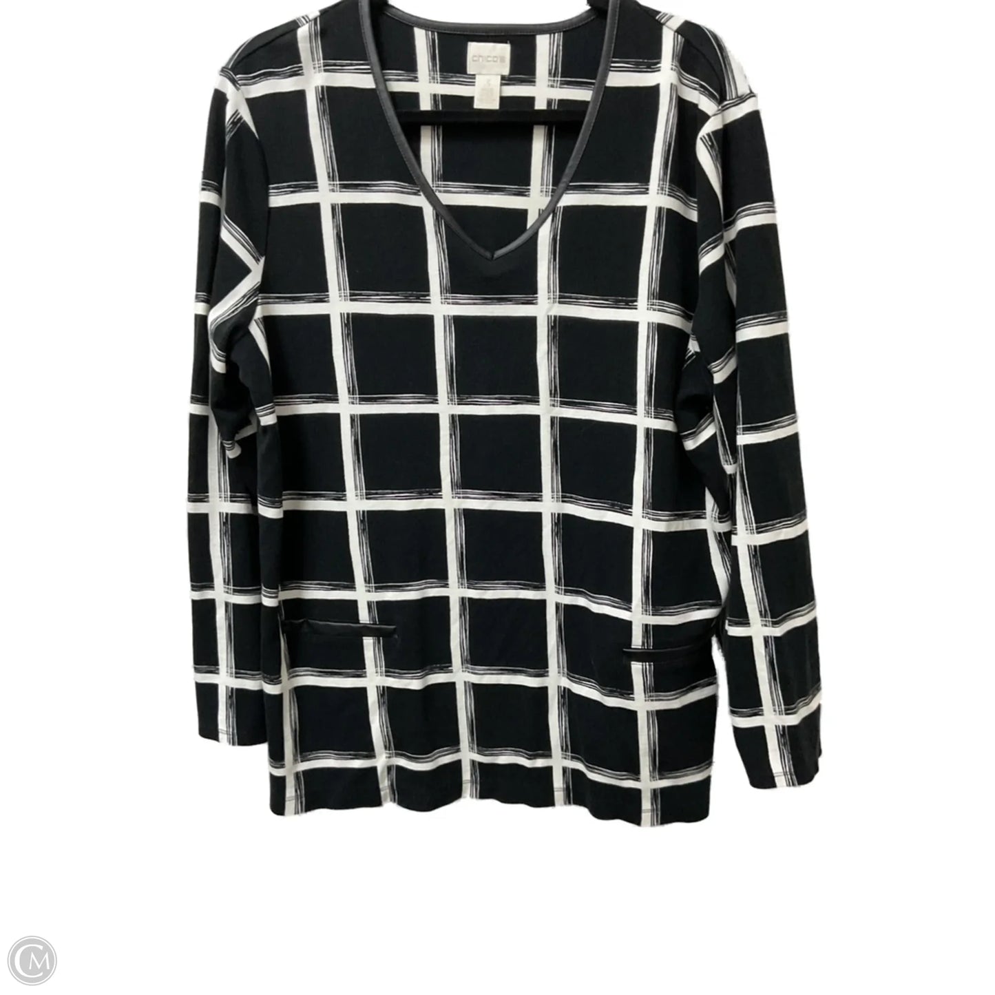 Top Long Sleeve By Chicos In Black & White, Size: Xl