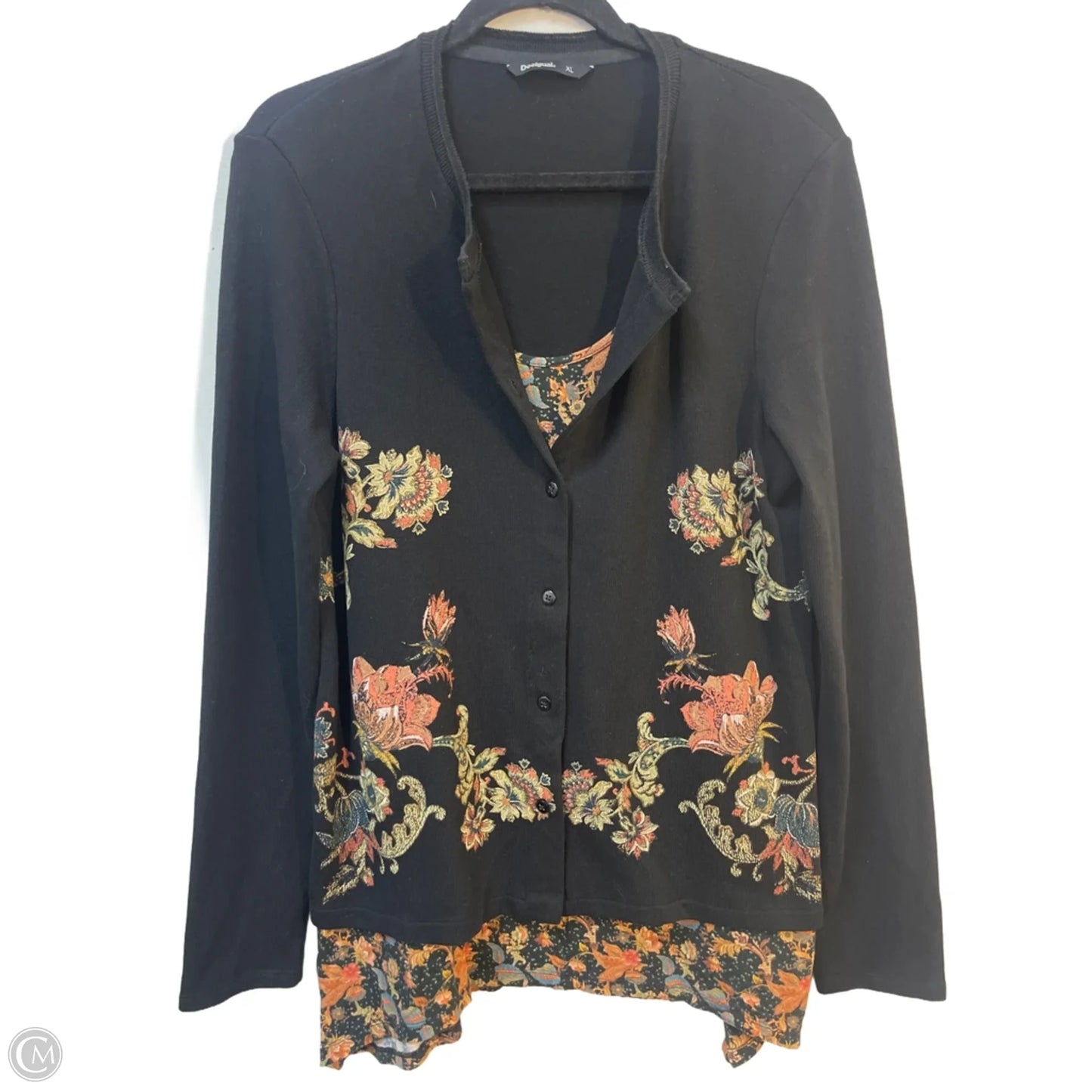 Sweater Cardigan By Desigual In Black & Cream, Size: Xl