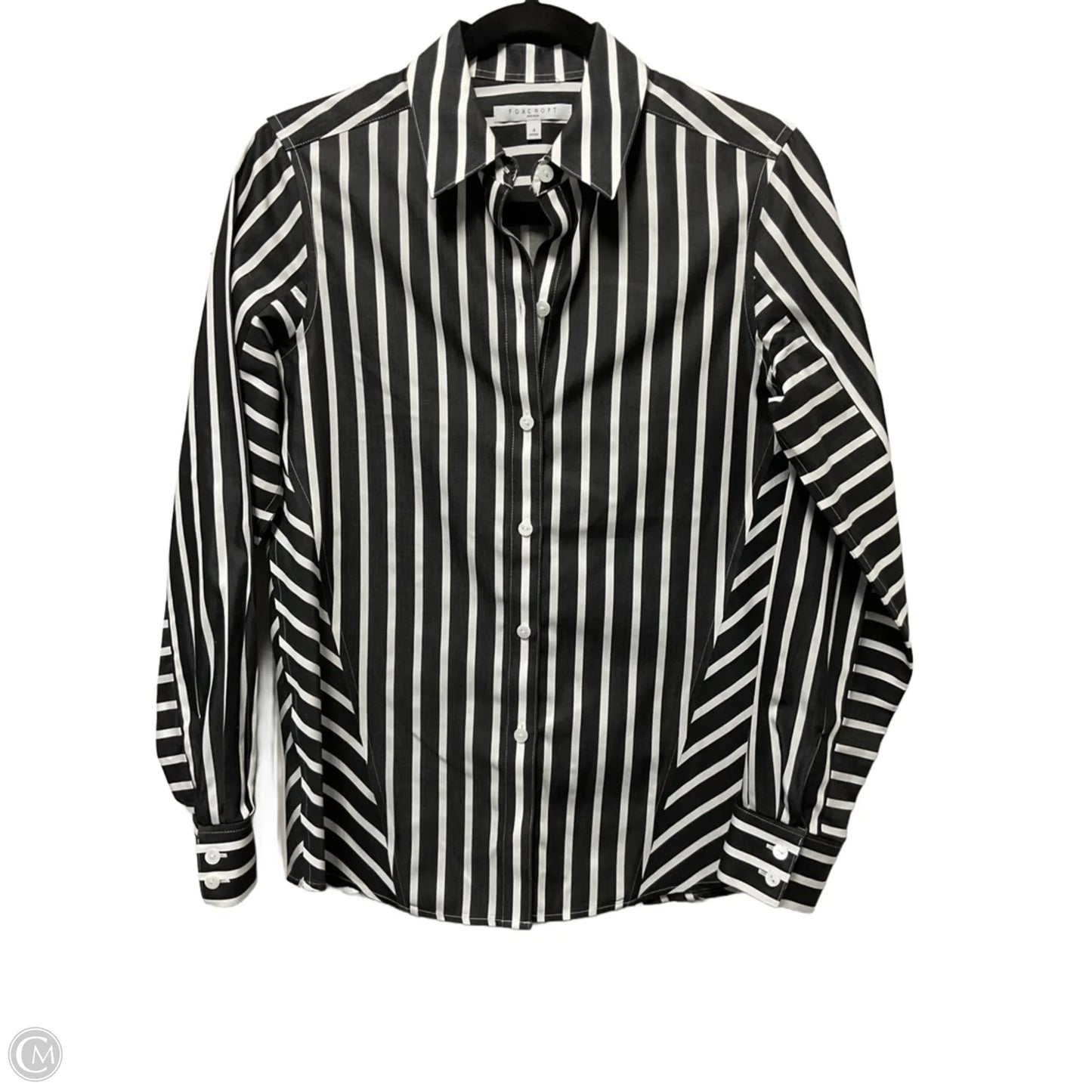 Blouse Long Sleeve By Foxcroft In Striped Pattern, Size: 4