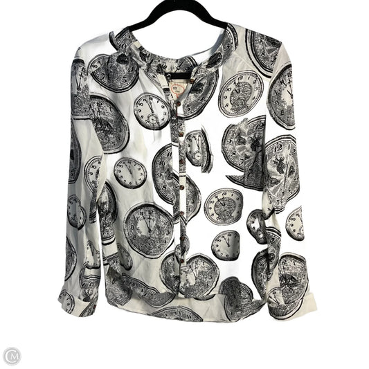 Blouse Long Sleeve By Anthropologie In Black & White, Size: 10