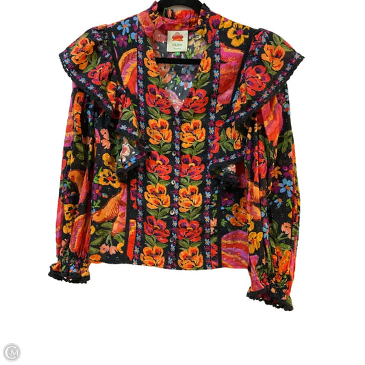 Blouse Long Sleeve By Farm Rio In Black & Orange, Size: S