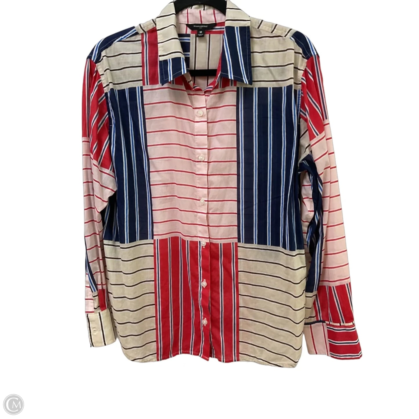 Blouse Long Sleeve By Banana Republic In Striped Pattern, Size: M