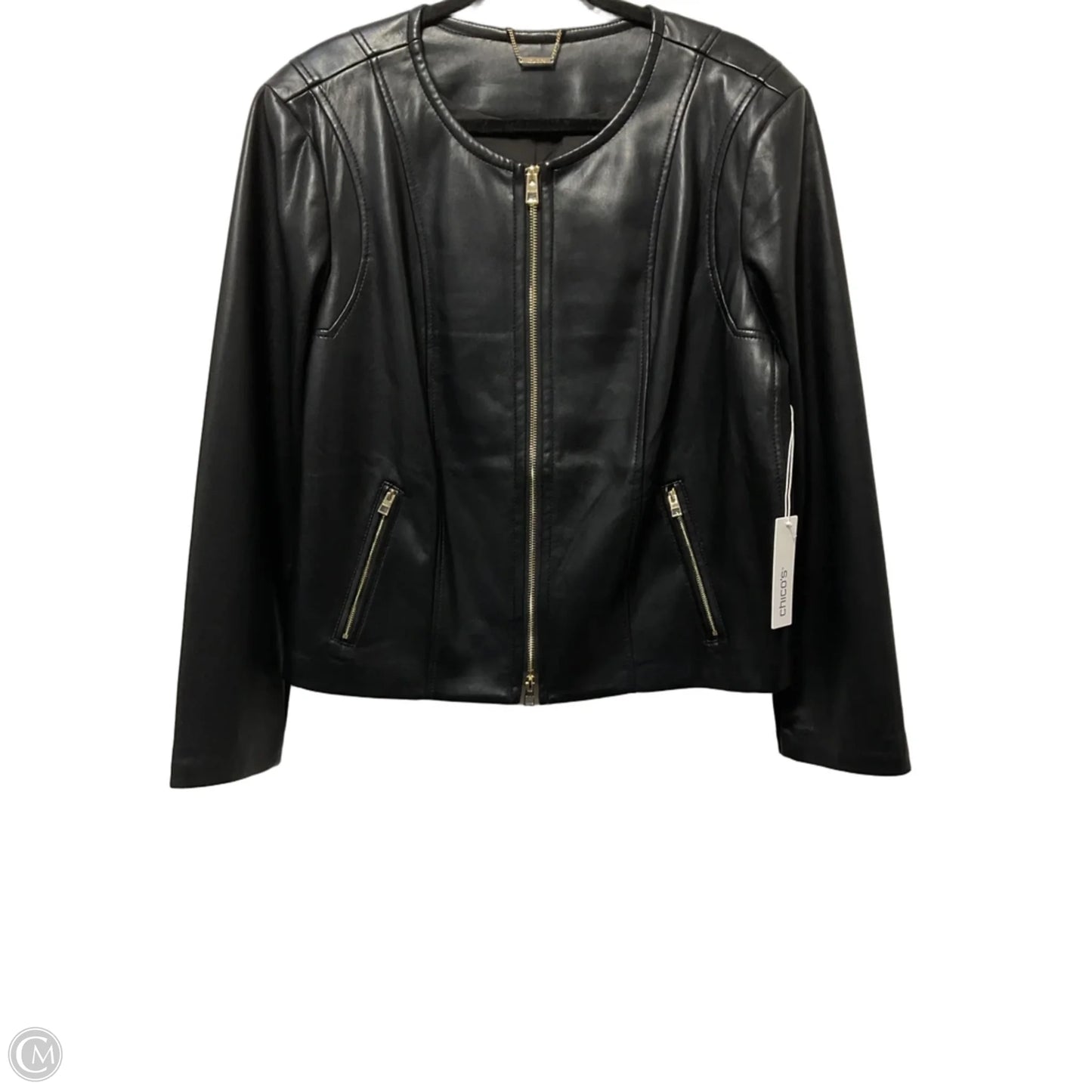Jacket Moto By Chicos In Black & Gold, Size: Xl