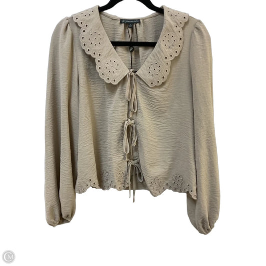Blouse Long Sleeve By Adrianna Papell In Taupe, Size: S