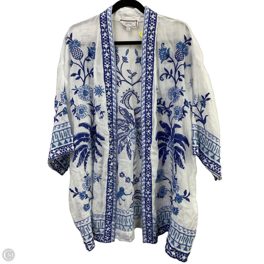 Kimono Designer By Johnny Was In Blue & White, Size: 1x