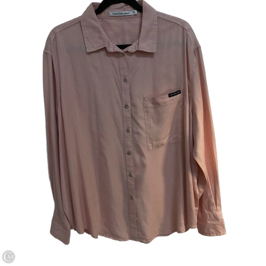 Blouse Long Sleeve By Calvin Klein In Pink, Size: L