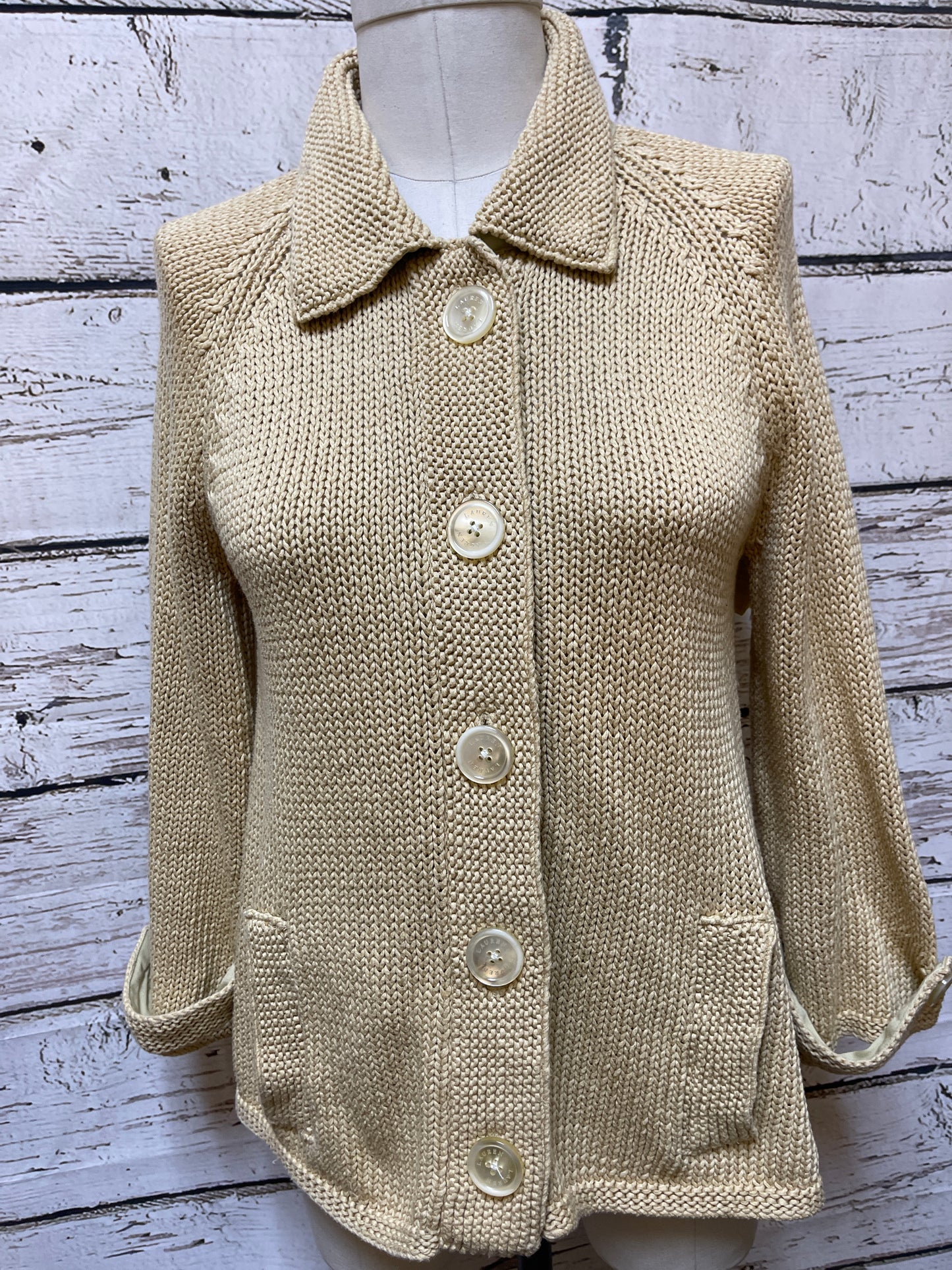 Sweater Cardigan By Lauren By Ralph Lauren In Beige, Size: M