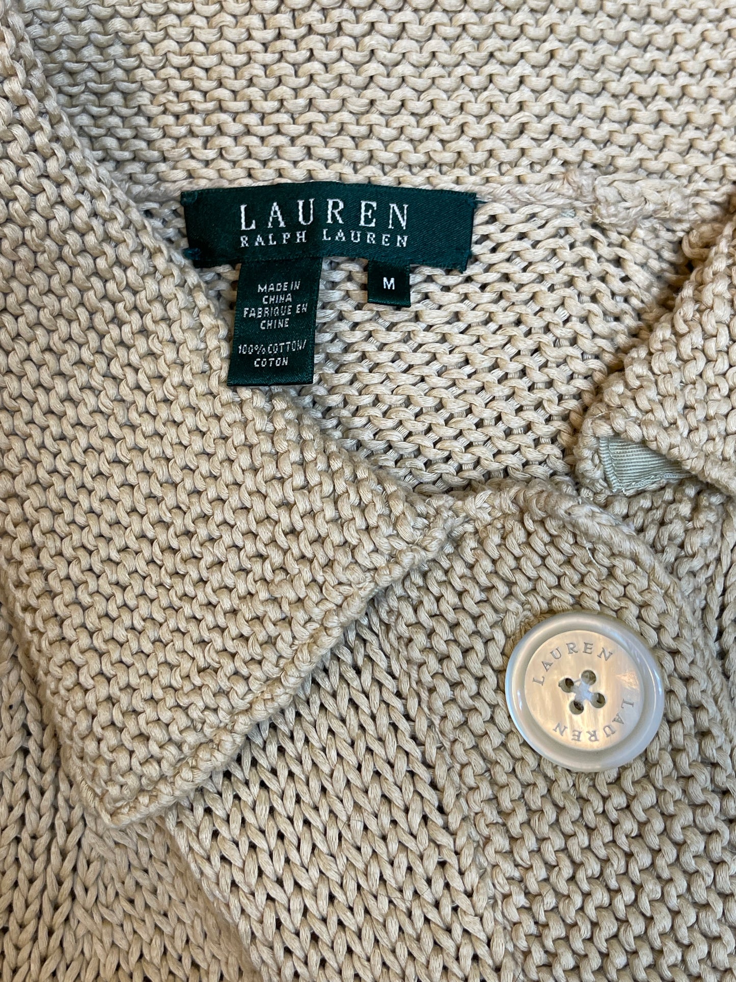 Sweater Cardigan By Lauren By Ralph Lauren In Beige, Size: M