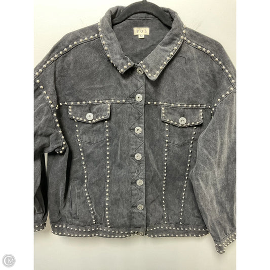 Jacket Denim By Pol In Black & Silver, Size: M