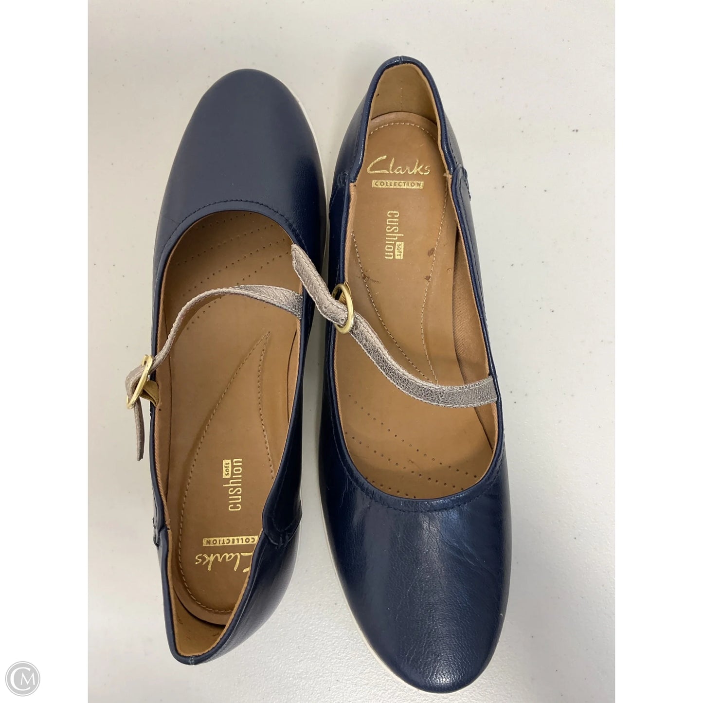 Shoes Flats By Clarks In Blue & Silver, Size: 11