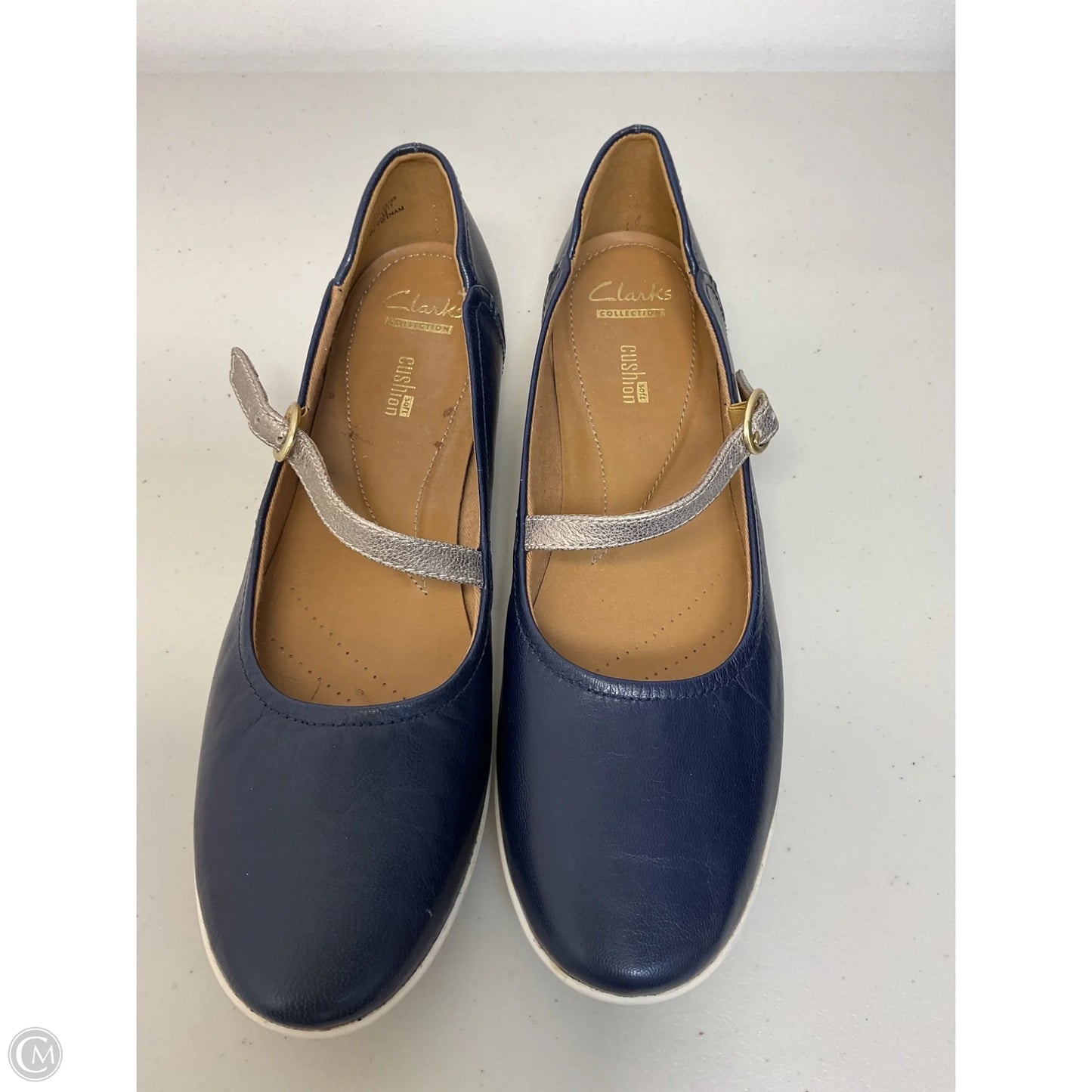 Shoes Flats By Clarks In Blue & Silver, Size: 11