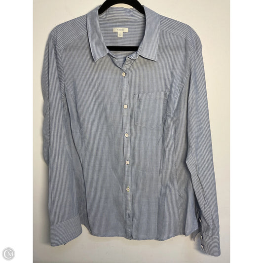 Top Long Sleeve By Caslon In Blue & White, Size: L