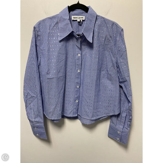 Top Long Sleeve By Dkny In Blue & White, Size: M