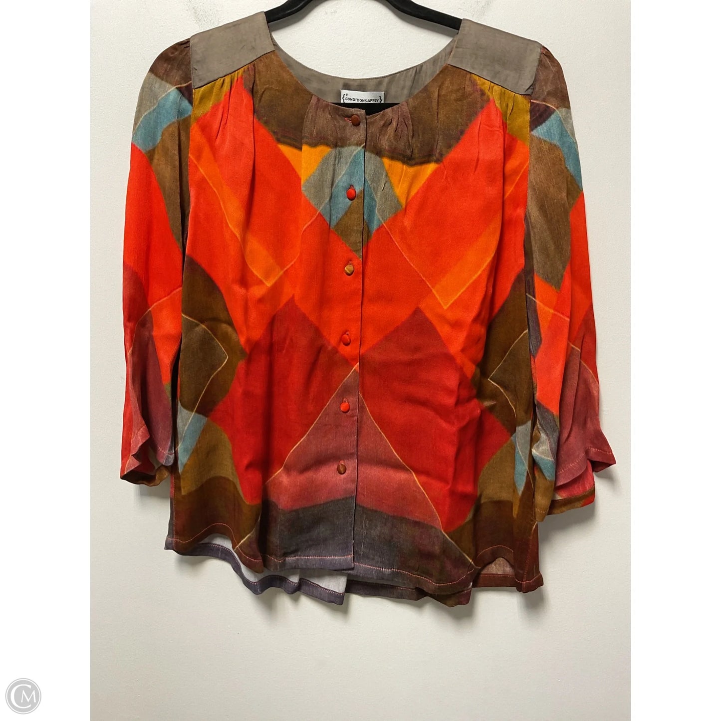Top 3/4 Sleeve By Conditions Apply In Orange & Red, Size: M