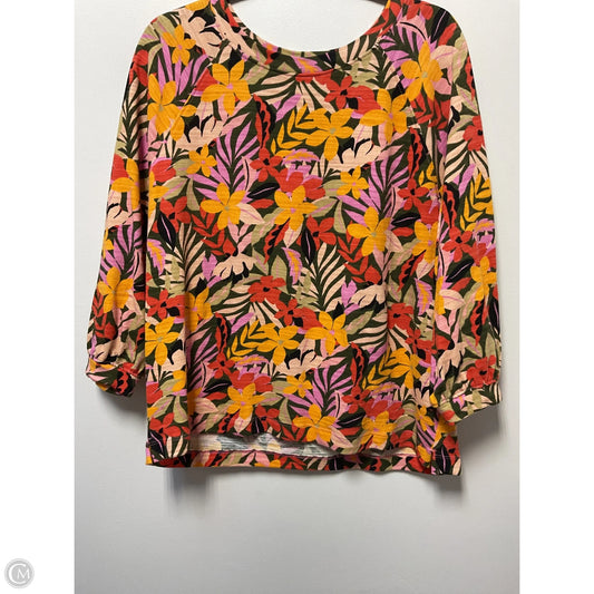 Top 3/4 Sleeve By Loft In Floral Print, Size: L